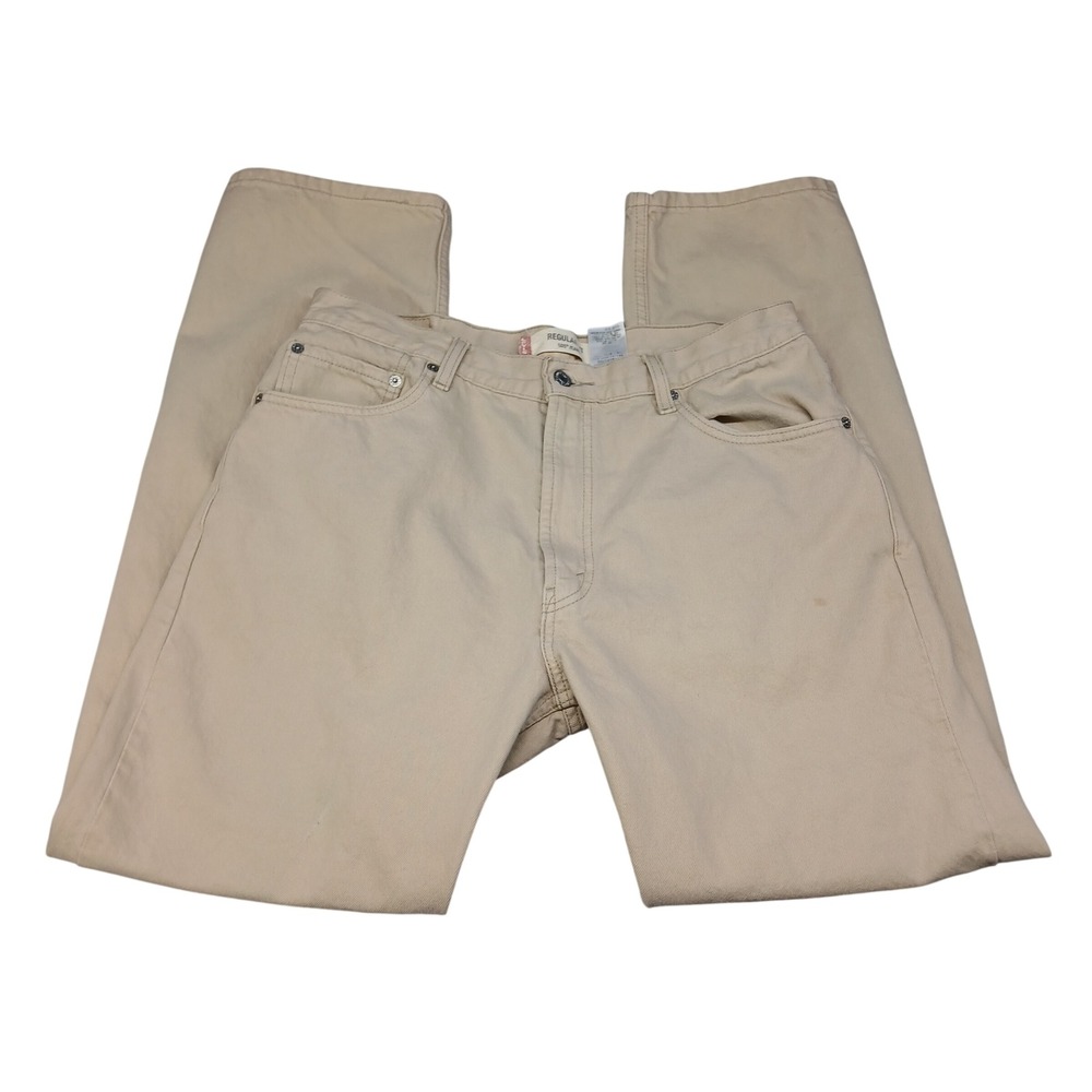 Levis 505 Regular Fit Jeans Mens 36x32 Tan Khaki Beige Straight Leg Denim Pants